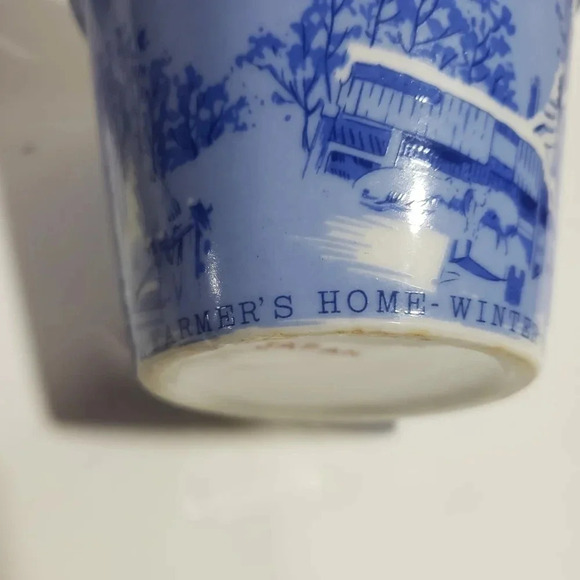 VTG Set  Of 4 Currier and Ives Mini Plant Pots Farm Scenes,Blue. - Picture 7 of 12